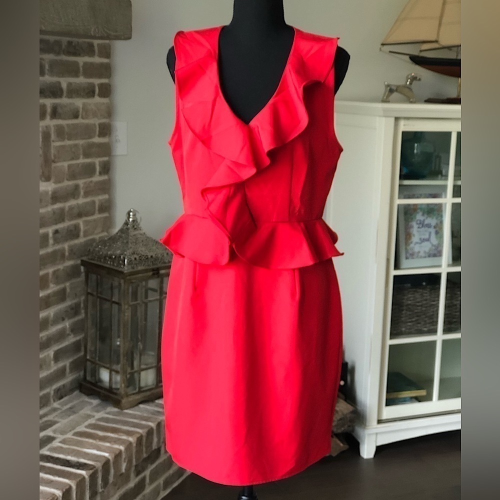 Esley Red Ruffle Knee Length Sleeveless Peplum Dress Size Large Date Night